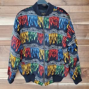 Corey B. Y2K Silk Bomber Tassel Pattern Jacket Sz M Multicolored Quilted Retro